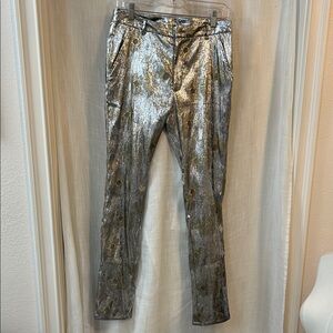 Cynthia Rowley Gold Coast Metallic Silver Brocade Pants.